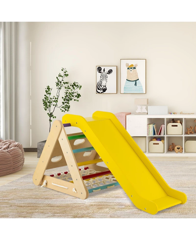 Akiudex 4 in 1 Triangle Climber Toy with Sliding Board and Climbing Net