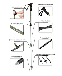 Naturehike 1pc Trekking Pole Carbon 169g, Adjustable Ultra-Lightweight Hiking Sticks Unisex Walking Stick with Accessories for Outdoor,Soil Brown
