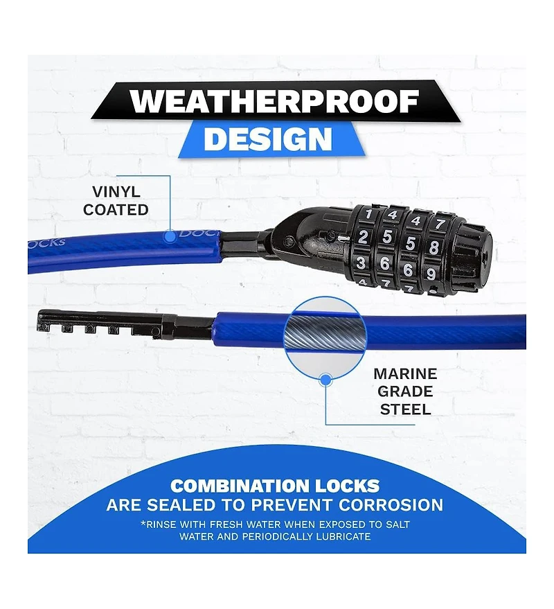 Weatherproof Straight Security Cable Lock with Resettable Combination, Anti-Theft Protection for Kayak, Bike, Paddleboard 5ft