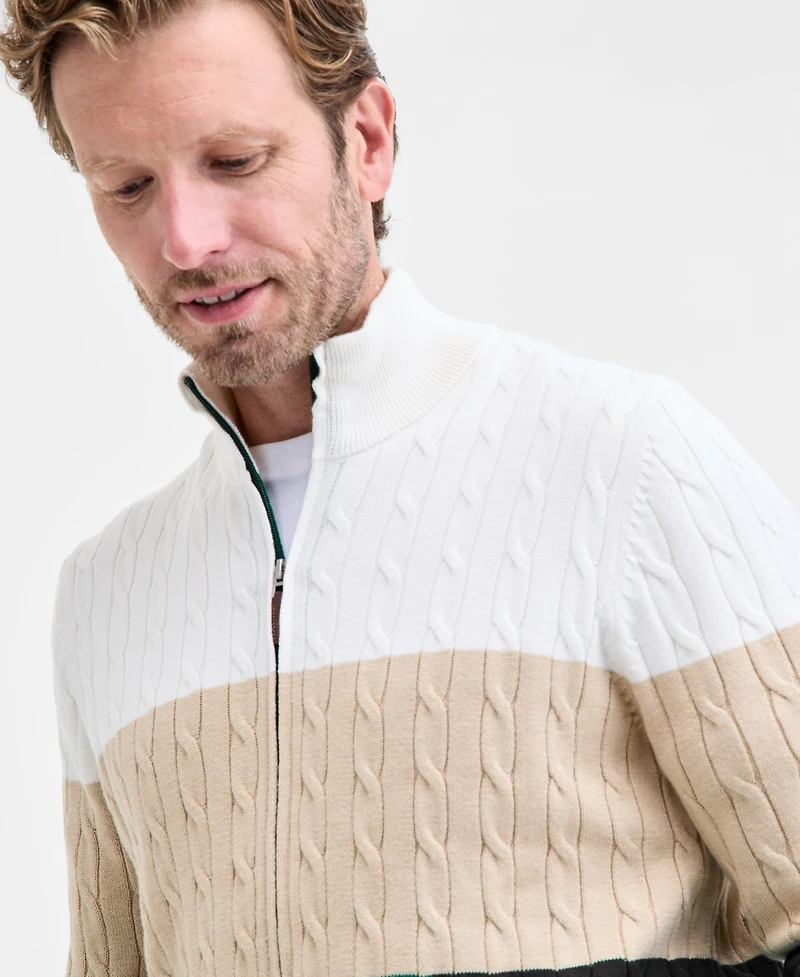 Club Room Men's Colorblocked Cable-Knit Full-Zip Sweater, Macy's Exclusive