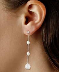 Cultured Freshwater Baroque Pearl (12mm and 8 x 6mm) Linear Drop Earrings 14k Gold