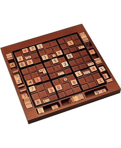 We Games Wooden Sudoku Board with Storage Slots in Walnut Stain