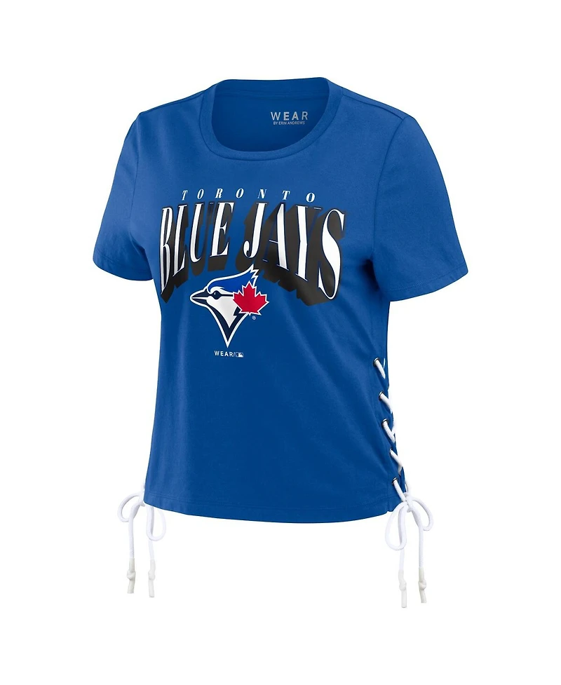 Wear by Erin Andrews Women's Royal Toronto Blue Jays Side Lace-Up Cropped T-Shirt