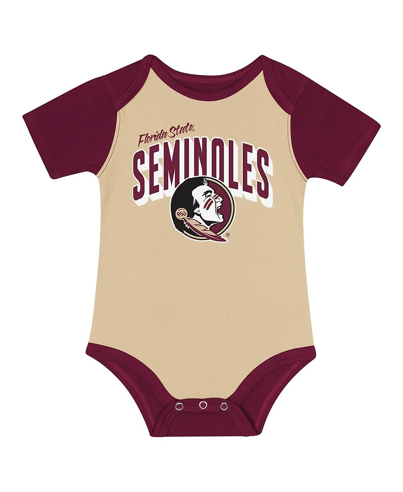 Outerstuff Baby Boys and Girls 3-Piece Florida State Seminoles Dynamic Duo Bodysuit, Bib Cuffed Knit Hat Set