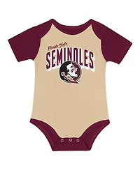 Outerstuff Baby Boys and Girls 3-Piece Florida State Seminoles Dynamic Duo Bodysuit, Bib Cuffed Knit Hat Set