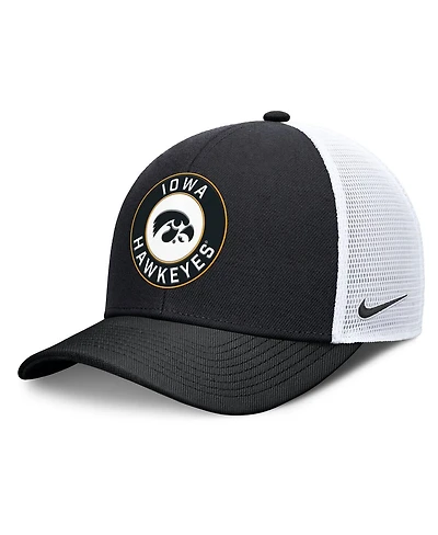Nike Men's Black/White Iowa Hawkeyes Rise Primetime Performance Trucker Adjustable Hat