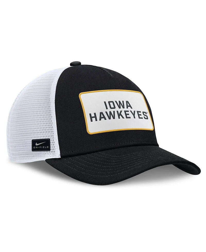 Nike Men's Black/White Iowa Hawkeyes 2025 On-Field Rise Patch Trucker Adjustable Hat