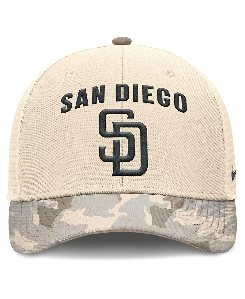 Nike Men's Natural San Diego Padres Camo Natural Pack Rise Adjustable Trucker Hat