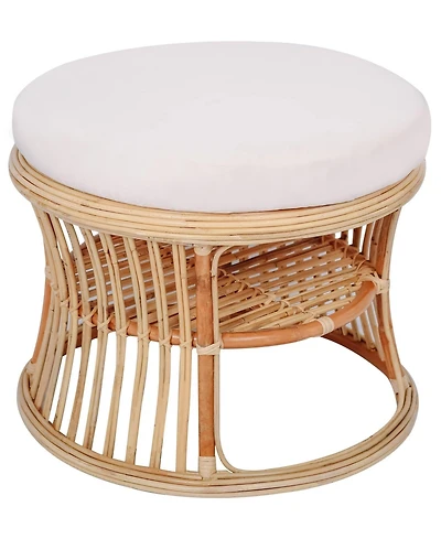 Nordlys - Natural Rattan and Beige Fabric Pouf Exotic Boho Upholstery Living Room