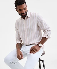 Club Room Men's Facil Stripe Linen Long-Sleeve Shirt, Macy's Exclusive