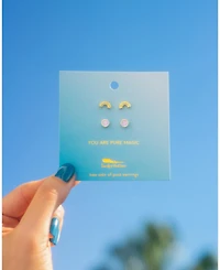 Lucky Feather Earring Set - Rainbow + Disc