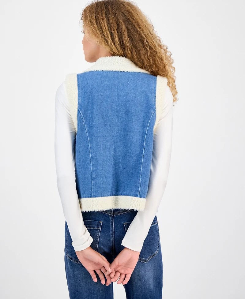 Self Esteem Juniors' Open-Front Denim Sherpa Vest