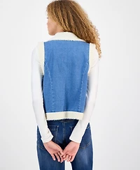 Self Esteem Juniors' Open-Front Denim Sherpa Vest