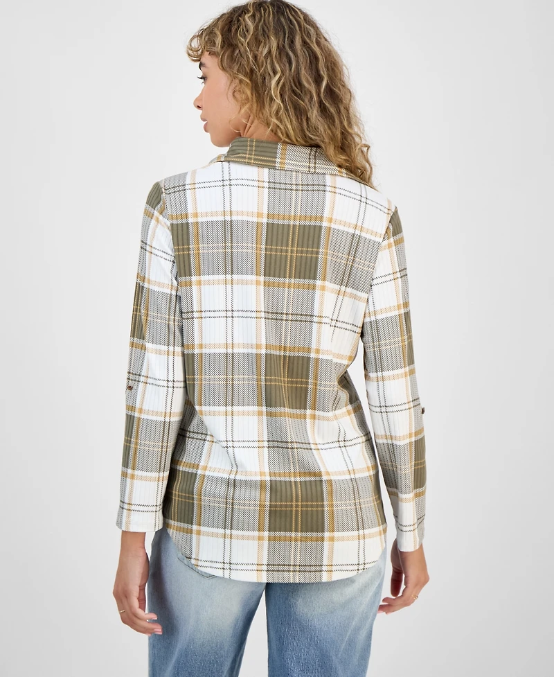 Just Polly Juniors' Plaid Knit Shirt