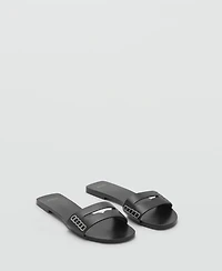 Mango Women's Wide Strap Leather Sandals