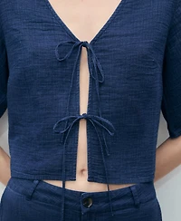 Mango Women's Bows Detail Flowy Denim Top