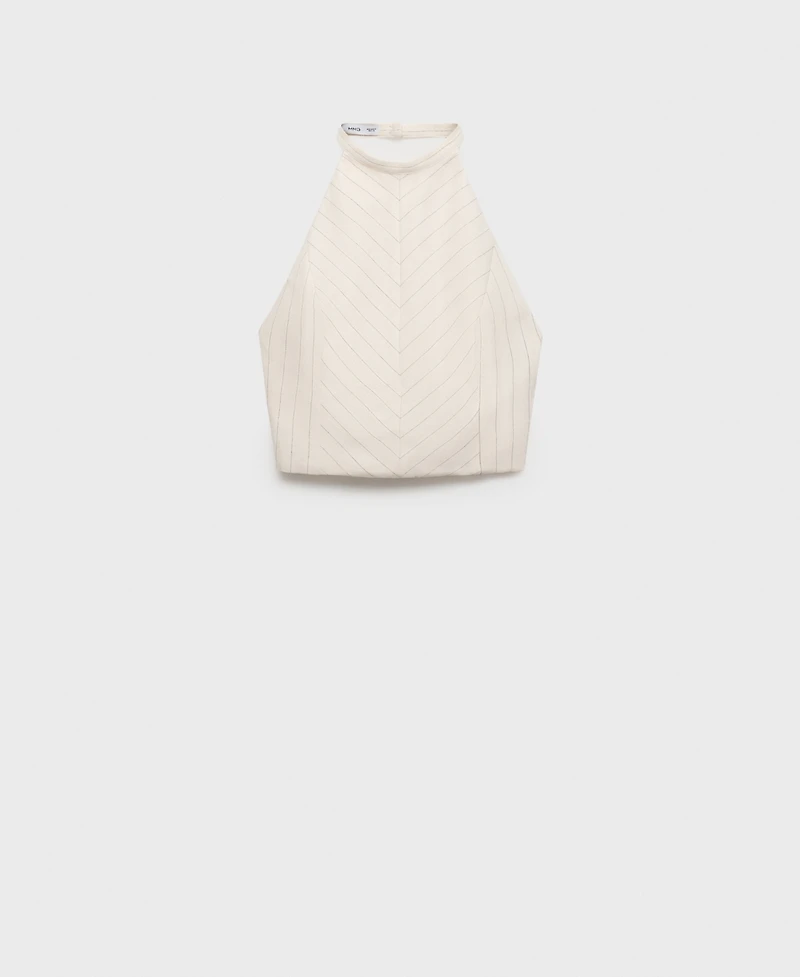 Mango Women's Striped Linen-Blend Halter-Neck Top