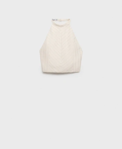 Mango Women's Striped Linen-Blend Halter-Neck Top