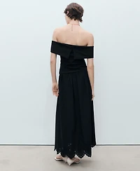 Mango Women's Embroidered Hem Cotton Skirt