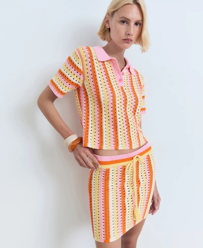 Mango Women's Two-Tone Striped Crochet Skirt