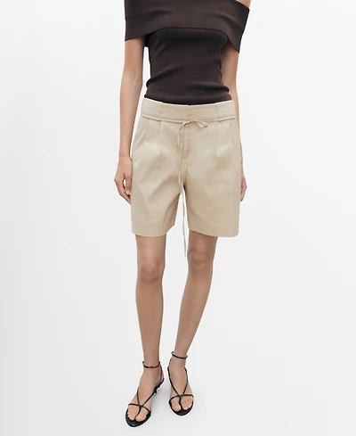 Mango Women's Bow Belt Linen Shorts
