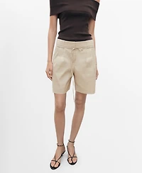 Mango Women's Bow Belt Linen Shorts