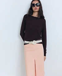 Mango Women's Pleat Detail Cotton Midi Skirt