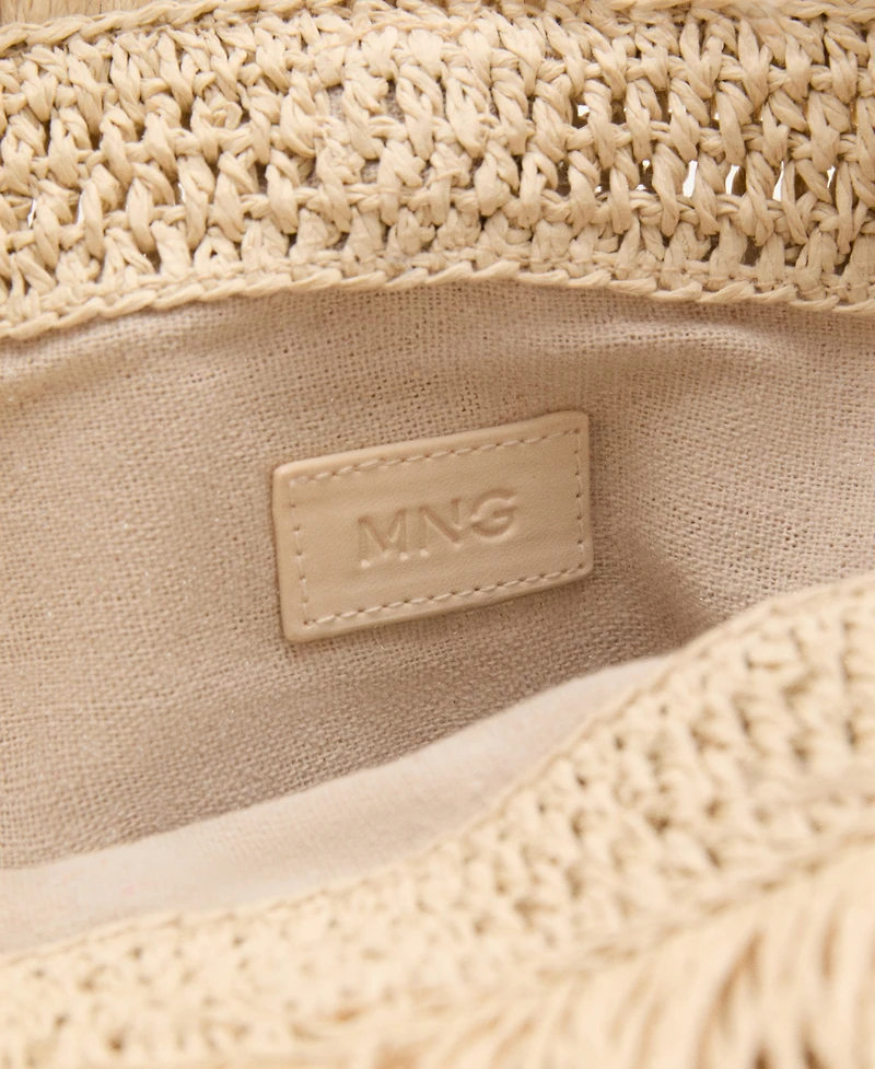 Mango Women's Fringes Detail Natural Fiber Handbag