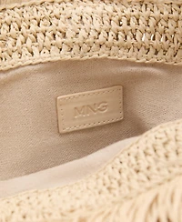 Mango Women's Fringes Detail Natural Fiber Handbag