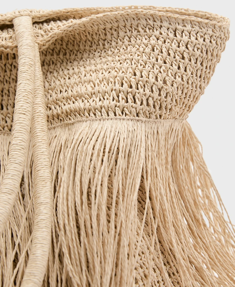 Mango Women's Fringes Detail Natural Fiber Shoulder Bag