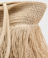 Mango Women's Fringes Detail Natural Fiber Shoulder Bag
