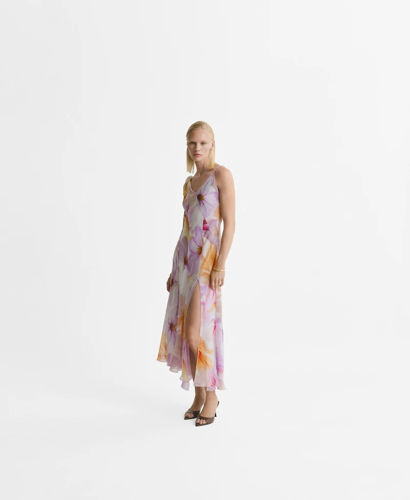 Mango Women's Asymmetric Straps Floral Print Dress