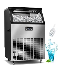Cowsar Commercial Ice Maker,200LBS/24H, Automatic Stainless Steel Machine with Lcd Panel,Freestanding with 48 Pounds Storage Capacity, Party/Bar/Resta