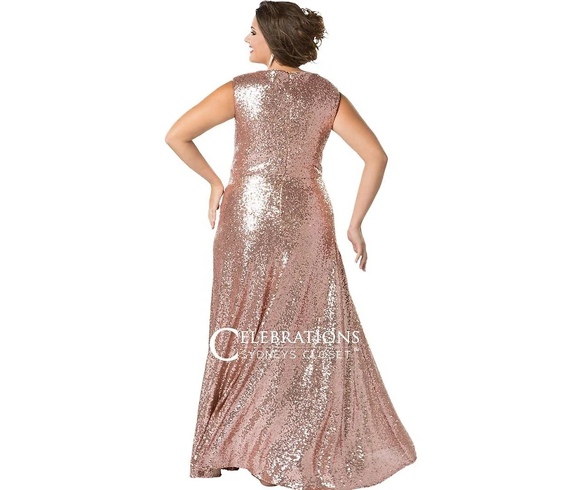 Celebrations by Sydney's Closet Women's V-Neck Sleeveless Sequin Maxi Dress