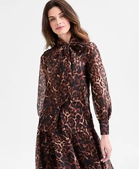 Anne Klein Womens Leopard Print Mock Neck Blouse Skirt