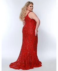 Sydney's Closet Women's Scoop Neck Fitted Sequin Evening Gown