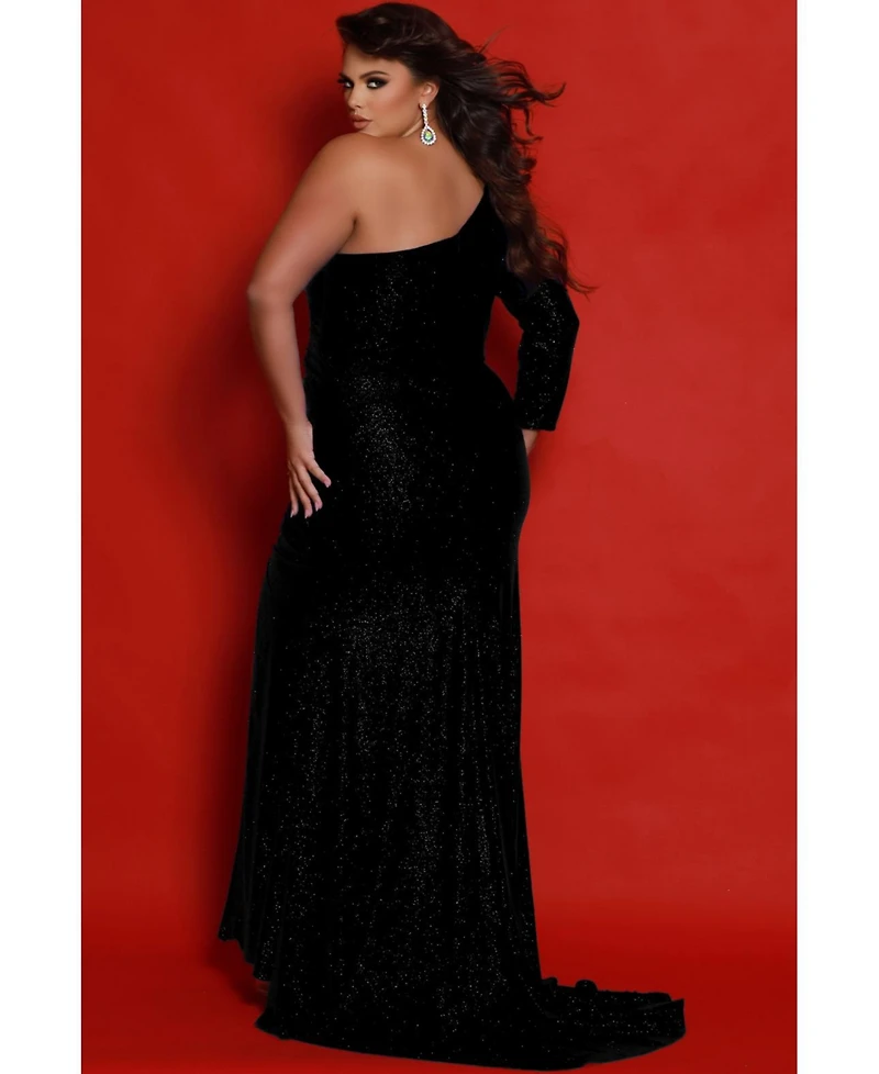 Johnathan Kayne for Sydney's Closet Women's One-Shoulder Stretchy Formal Gown
