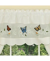Kate Aurora Embroidered Butterflies & Sunflowers Complete 3 Piece Kitchen Curtain Tier & Valance Set