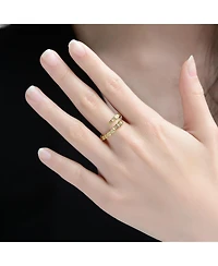 Rachel Glauber 14K Gold Plated with Clear Cubic Zirconia Modern Bypass Ring