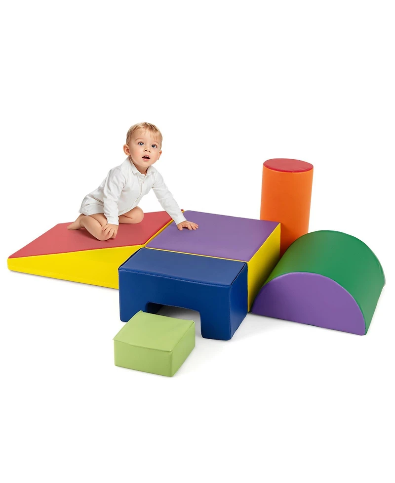 Gymax Toddler 6 Pcs Climber Play Set Indoor Foam Climb & Crawl Activity Blocks w/ Cover