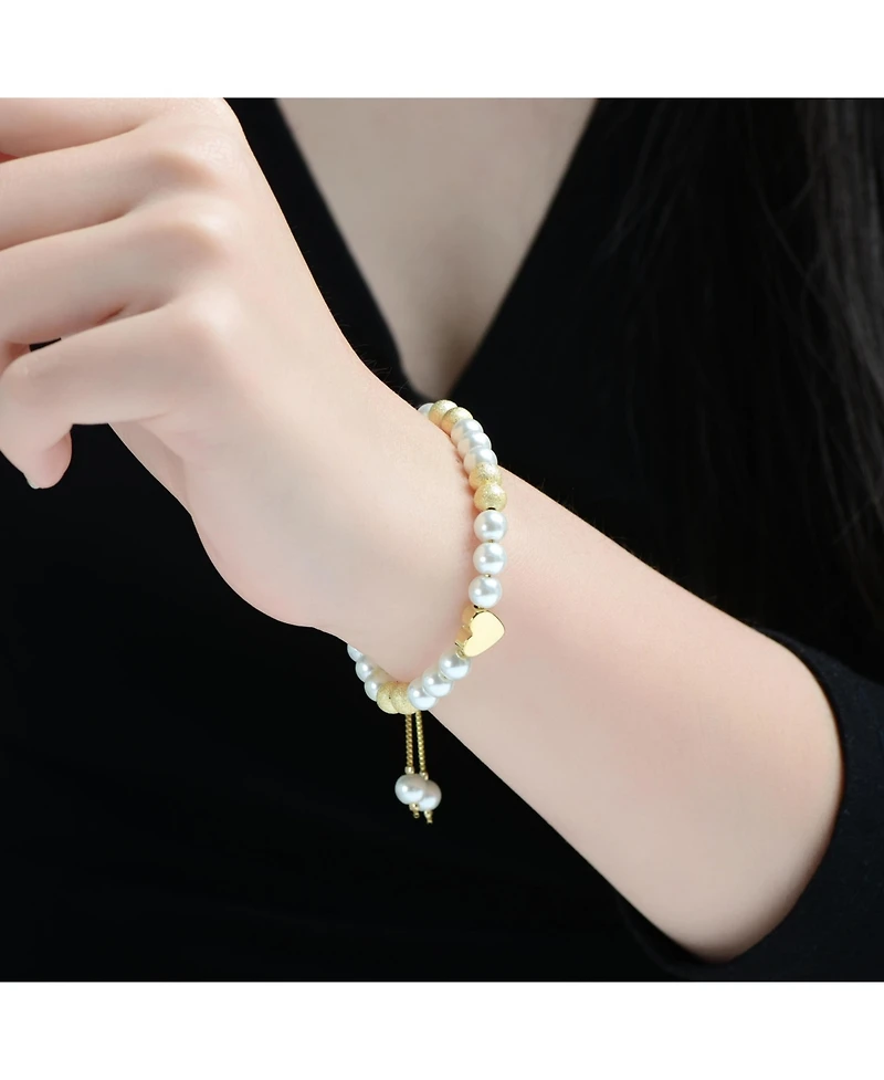 Rachel Glauber 14K Gold Plated with White and frosted 14K Gold Plated Beads Bracelet