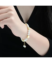 Rachel Glauber 14K Gold Plated with White and frosted 14K Gold Plated Beads Bracelet