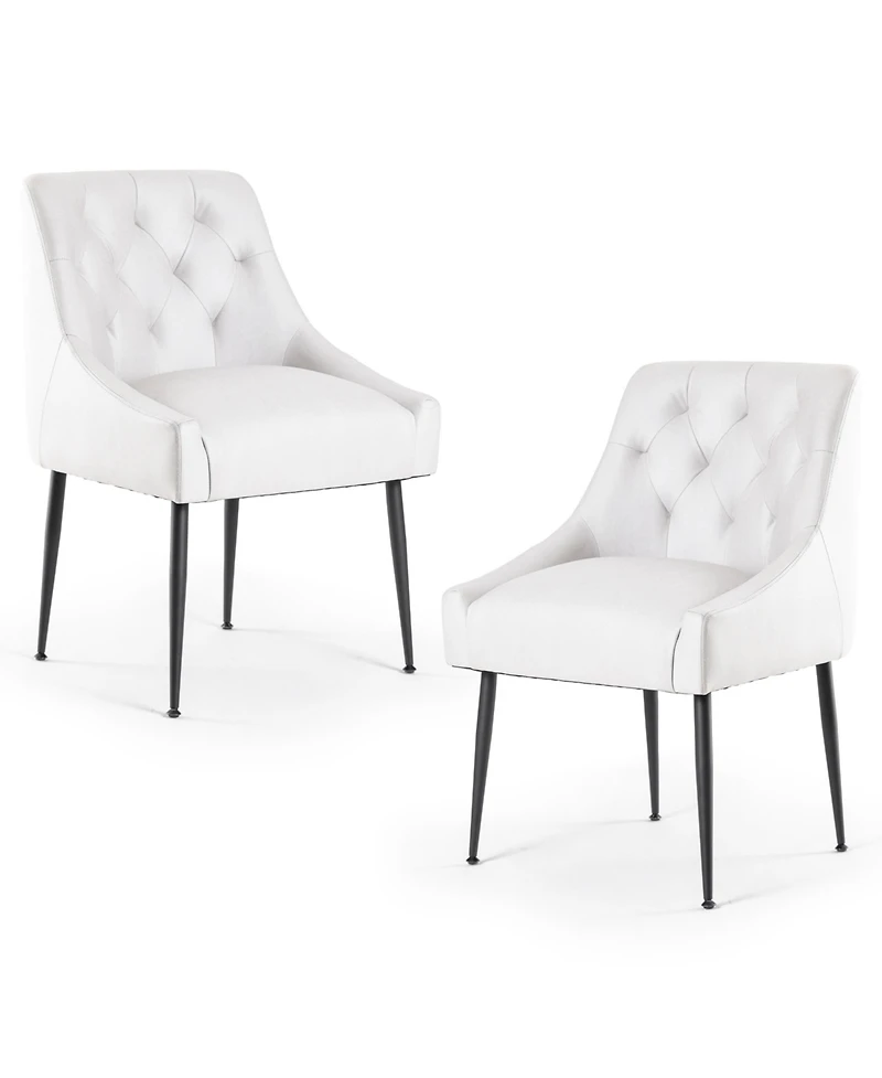 Dyhome Modern Upholstered Dining Chairs Set of 2, Mid Century Kitchen Side with 5.12” Cushions and Back Pull Rod for Kitchen, Living Roo