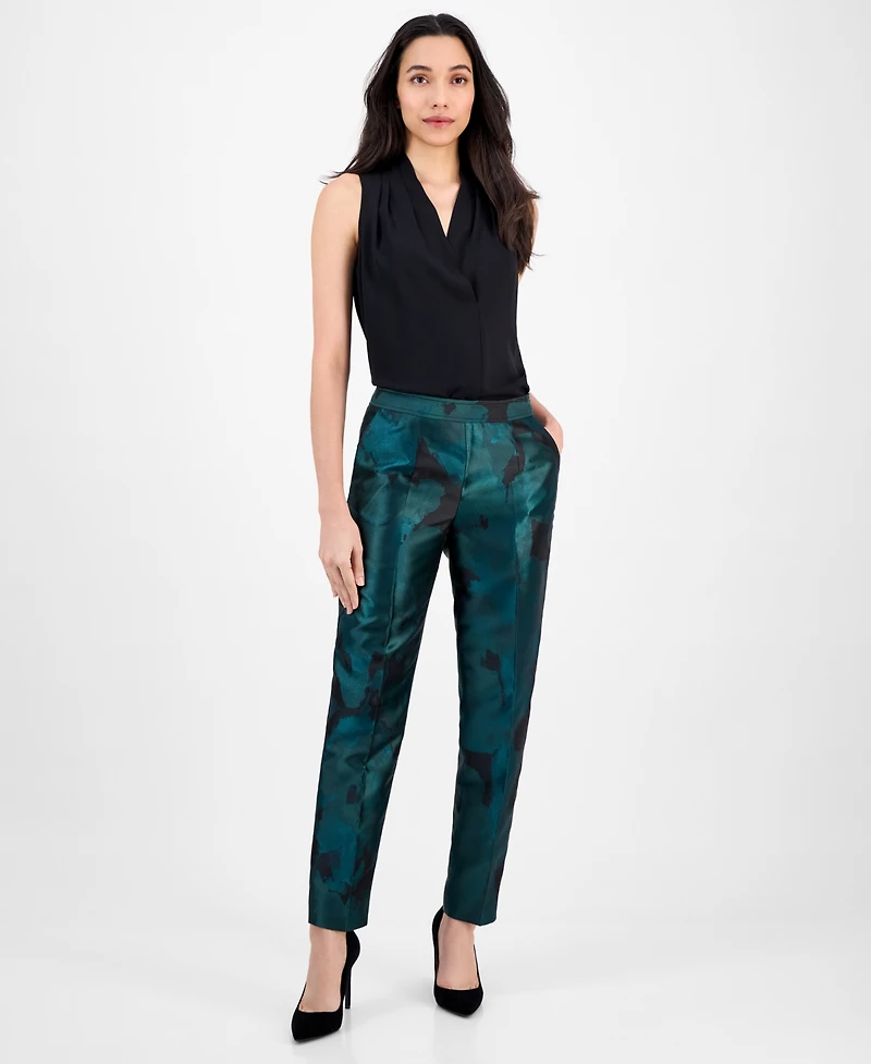 Anne Klein Women's Jacquard Mid-Rise Side-Zip Ankle Pants