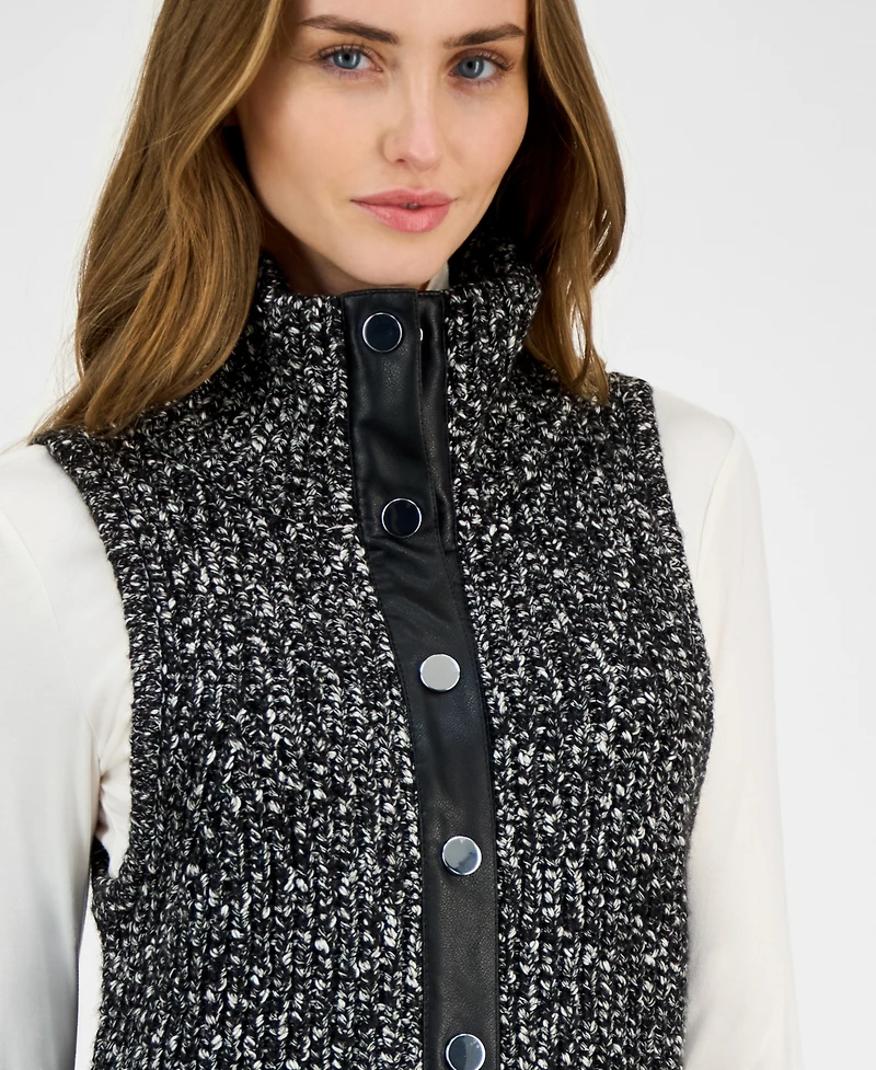 Anne Klein Women's Marled Faux-Leather-Trim Vest