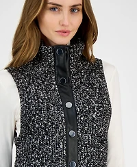 Anne Klein Women's Marled Faux-Leather-Trim Vest
