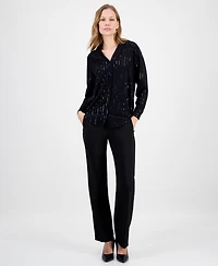 Anne Klein Women's Metallic-Stripe Split-Neck Blouse