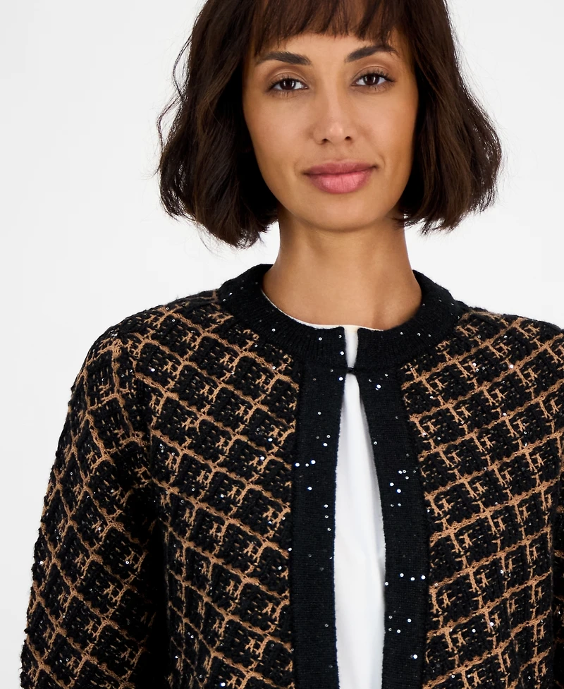 Anne Klein Women's Diagonal Check Kissing-Front Cardigan