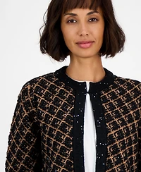 Anne Klein Women's Diagonal Check Kissing-Front Cardigan