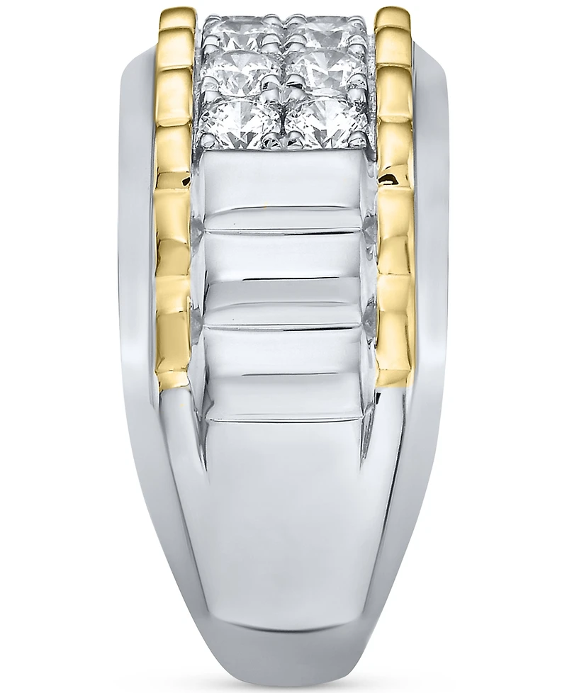 Men's Diamond Two Row Ridge Texture Band (1 ct. t.w.) in 10k Two-Tone Gold